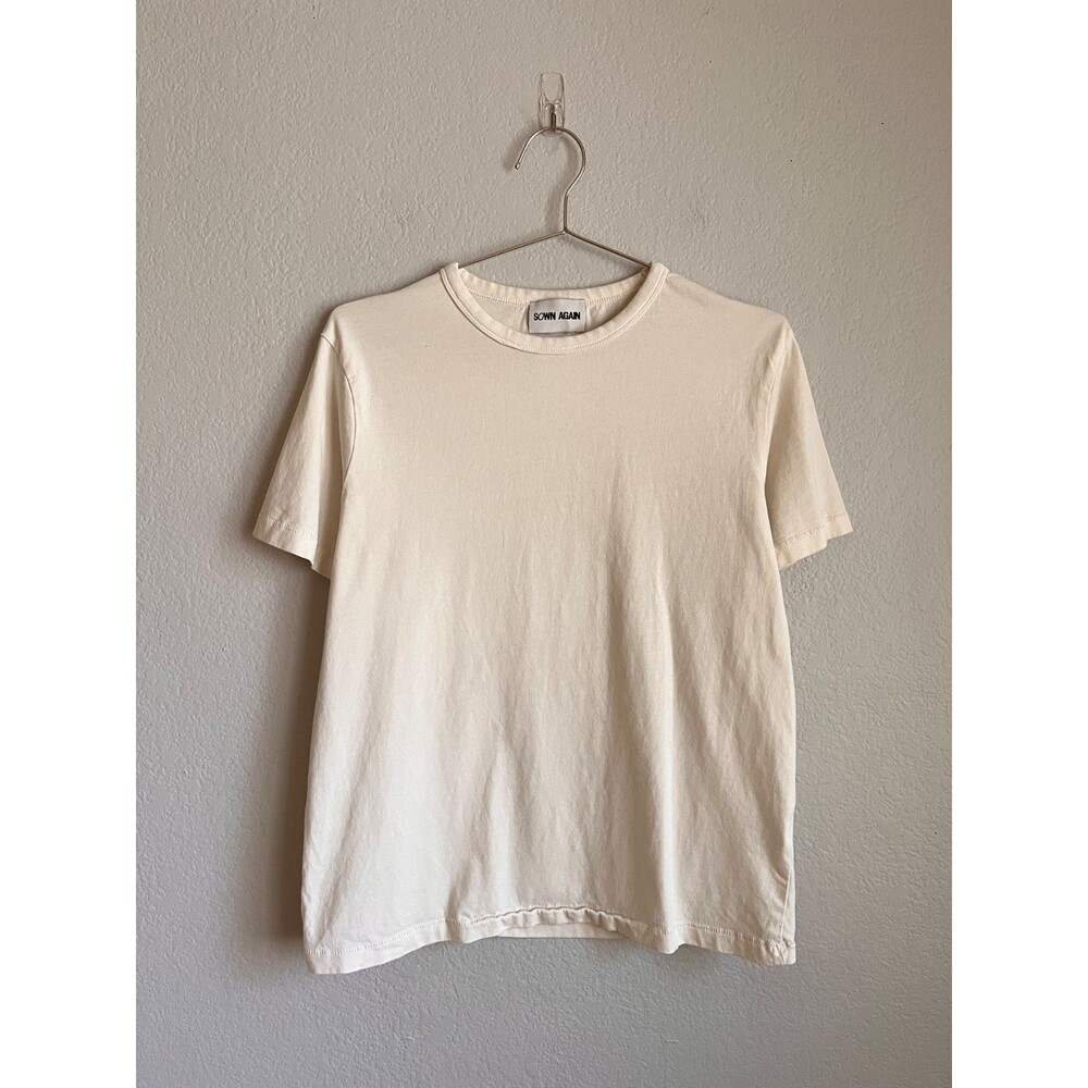Sown Again Men's Muscle Half Crop Tee in Cream Size MEDIUM